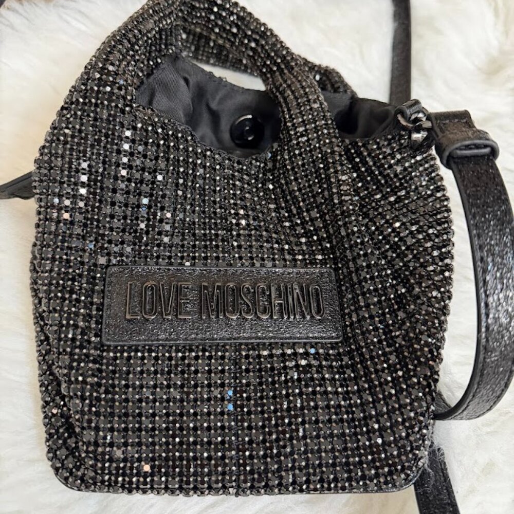 Love Moschino Sparkly Black Rhinestone Mini Crossbody Party Bag - Picture 6 of 8
